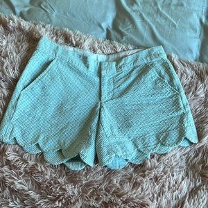 Blue seersucker scalloped shorts